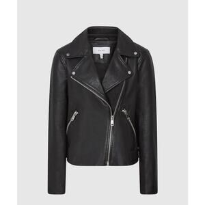 Reiss Nrd Grays Black Leather Biker Jacket - Size 14 (new)